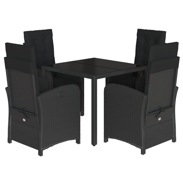 vidaXL Ensemble &agrave; manger de jardin coussins 5pcs Noir R&eacute;sine tress&eacute;e