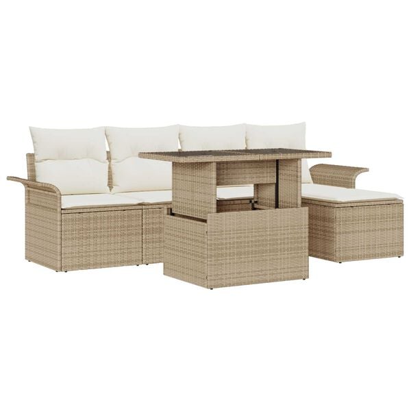 vidaXL Ensemble de canap&eacute; de jardin 6 pcs Beige Poly rotin