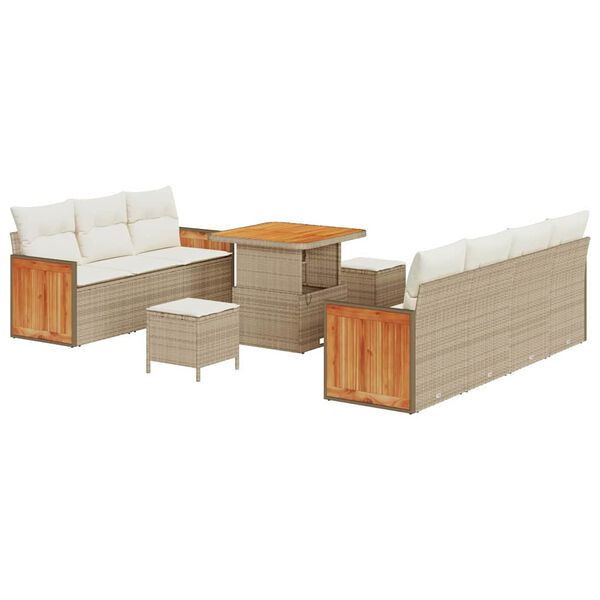 vidaXL Ensemble de canap&eacute; de jardin avec coussin 10 pcs Beige et cr&egrave;me