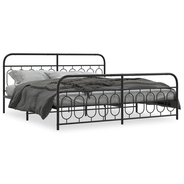 vidaXL Cadre de lit m&eacute;tal sans matelas avec pied de lit noir 200x200cm