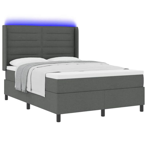 vidaXL Lit &agrave; ressort LED avec matelas Gris fonc&eacute; 140 x 200 cm tissu