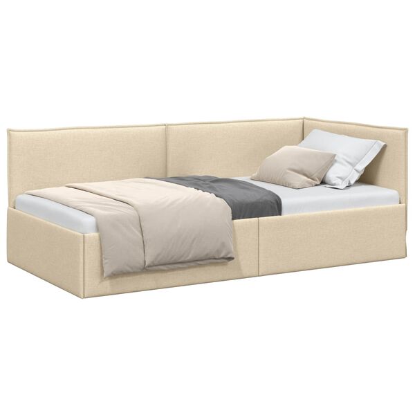 vidaXL Cadre de lit d'angle avec t&ecirc;te de lit Cr&egrave;me 80 x 200 cm Velours