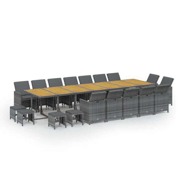 vidaXL Ensemble &agrave; manger de jardin coussins 19 pcs Gris R&eacute;sine tress&eacute;e