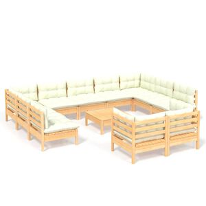 vidaXL Salon de jardin 12 pcs avec coussins cr&egrave;me Bois de pin massif