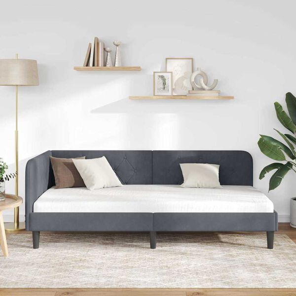 vidaXL Cadre de lit d'angle Gris foncé 100 x 200 cm Velours