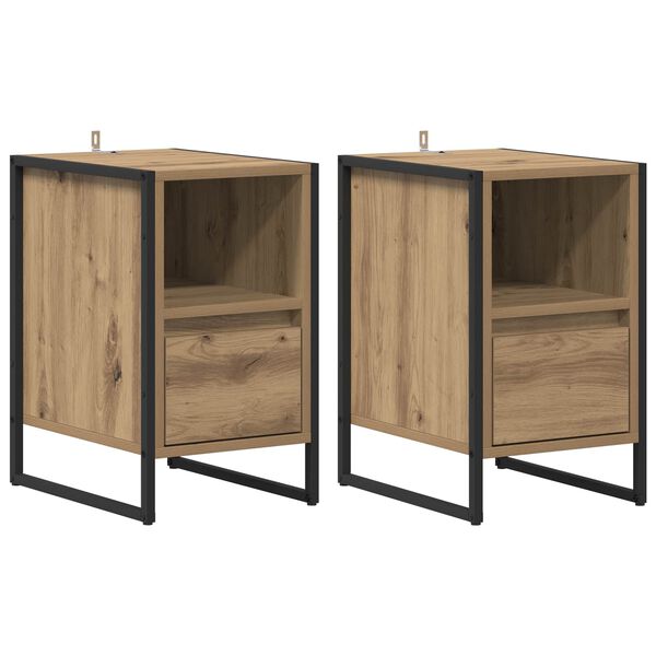 vidaXL Table de chevet 2 pcs Ch&ecirc;ne artisan 39,5 x 30 x 50 cm