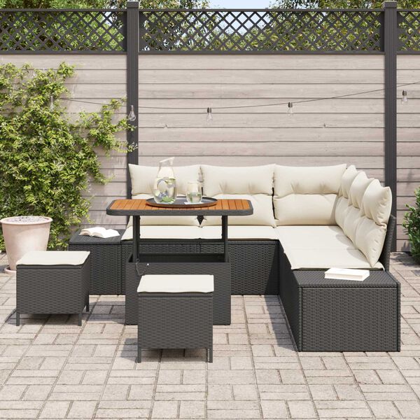 vidaXL Ensemble de canap&eacute; de jardin avec coussin 8 pcs Noir Poly rotin