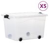 vidaXL Bo&icirc;tes de rangement et roues et couvercles 5pcs Transparent 60L