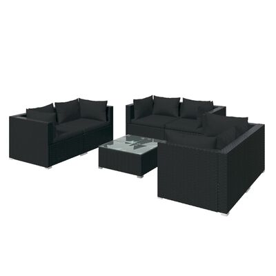 vidaXL Salon de jardin 7 pcs avec coussins Résine tressée Noir