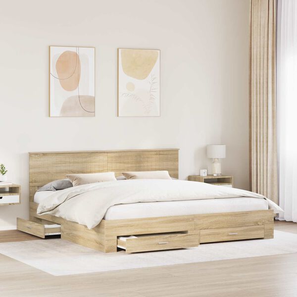 vidaXL Cadre de lit Ch&ecirc;ne Sonoma 200 x 200 cm Bois d'ing&eacute;nierie