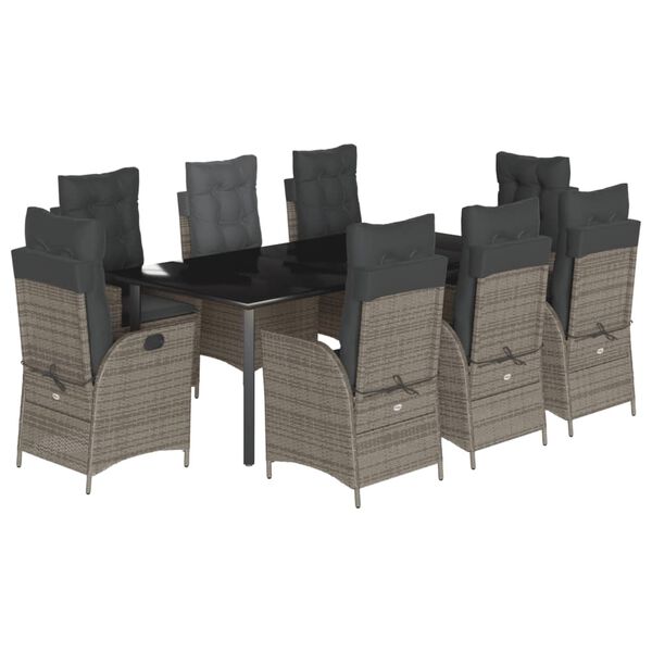 vidaXL Ensemble &agrave; manger de jardin 9 pcs coussins gris r&eacute;sine tress&eacute;e
