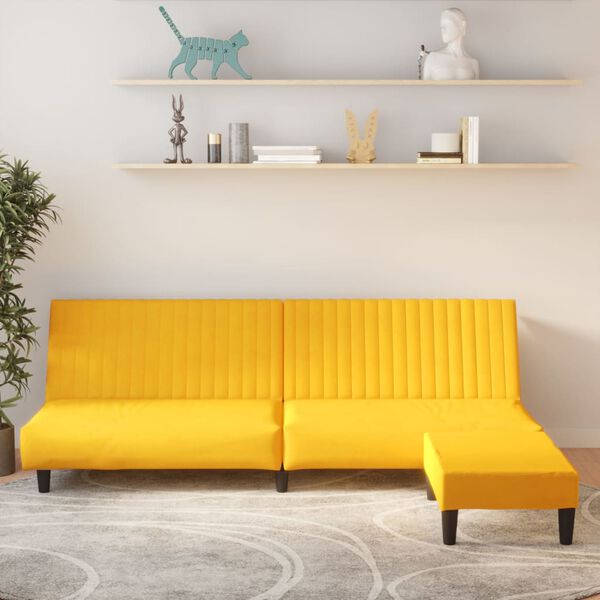 vidaXL Canap&eacute;-lit &agrave; 2 places avec repose-pied Jaune Velours