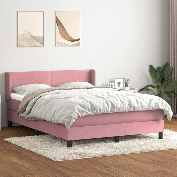 vidaXL Sommier &agrave; lattes de lit avec matelas rose 140x220 cm velours
