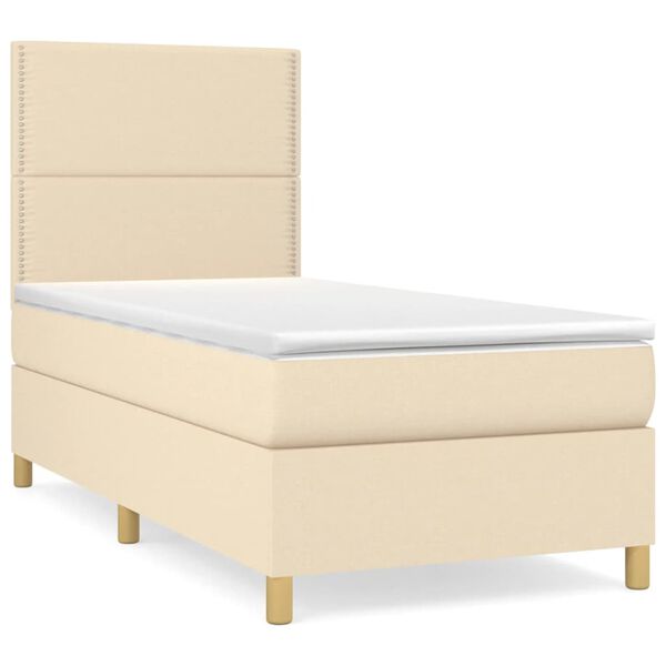 vidaXL Sommier &agrave; lattes de lit avec matelas Cr&egrave;me 100x200 cm Tissu