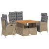 vidaXL Ensemble &agrave; manger de jardin coussins 4 pcs beige r&eacute;sine tress&eacute;e