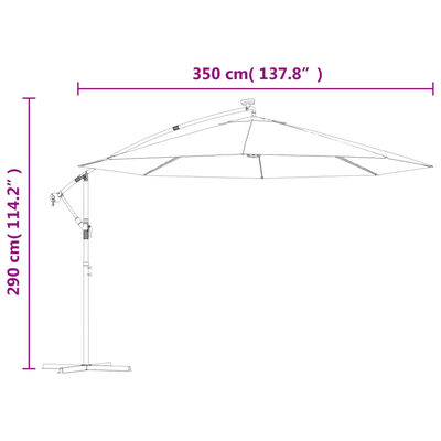 vidaXL Parasol de jardin en porte-à-faux et lumières LED mât en métal