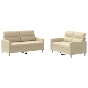 vidaXL Ensemble de canap&eacute;s 2 pcs avec coussins Cr&egrave;me Tissu