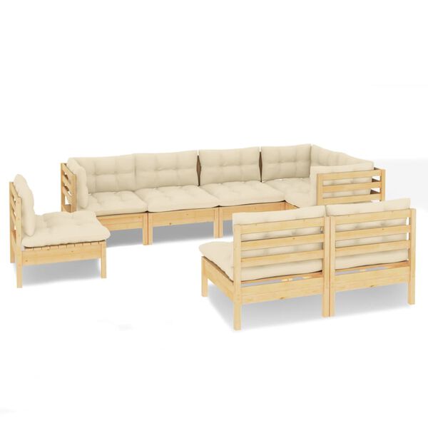 vidaXL Salon de jardin 8 pcs avec coussins cr&egrave;me Bois de pin massif