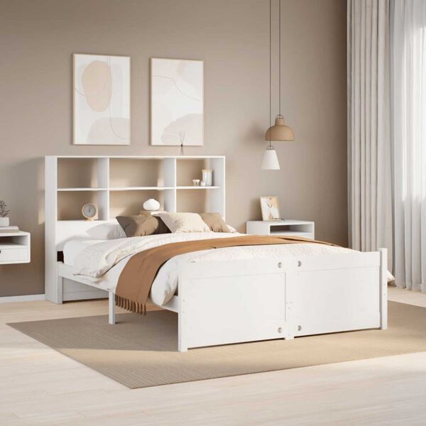 vidaXL Lit bibliothèque sans matelas blanc 140x190 cm bois pin massif