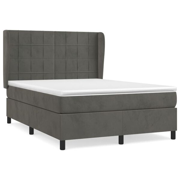 vidaXL Sommier &agrave; lattes de lit et matelas Gris fonc&eacute; 140x200cm Velours