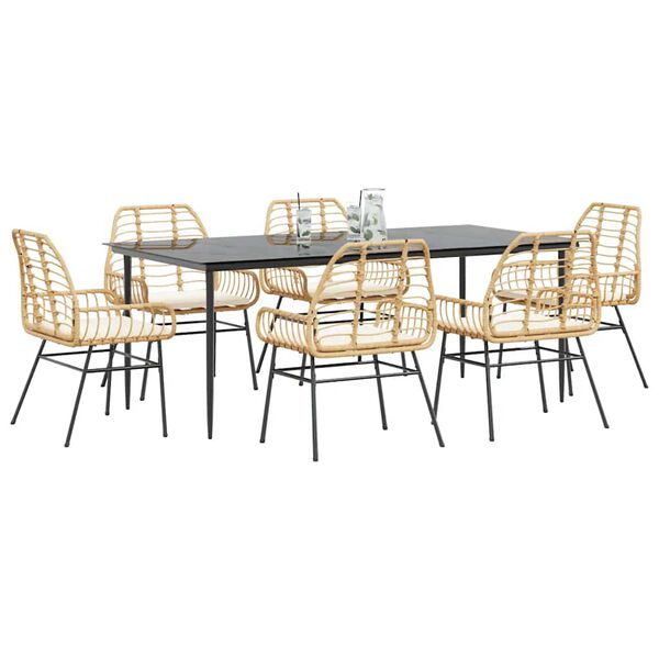vidaXL Ensemble &agrave; manger jardin coussins 7pcs marron rpoly otin verre