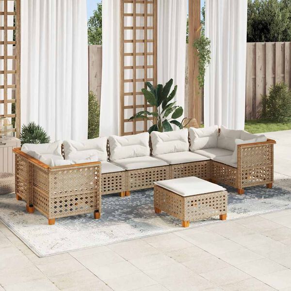 vidaXL Salon de jardin avec coussins 8 pcs beige r&eacute;sine tress&eacute;e
