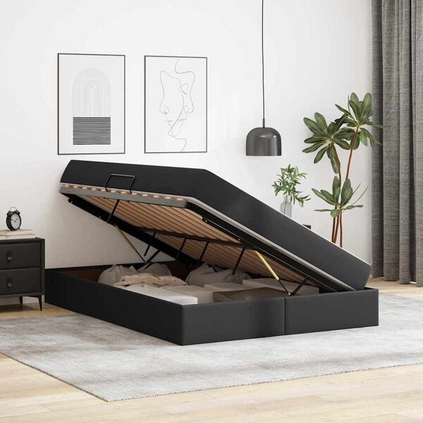 vidaXL Lit avec rangement et matelas avec matelas Noir 140 x 200 cm