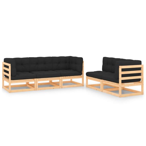 vidaXL Salon de jardin 5 pcs avec coussins Bois de pin massif
