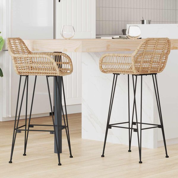 vidaXL Chaise de bar 2 pcs Naturel 55 x 52 x 105 cm Rotin et m&eacute;tal