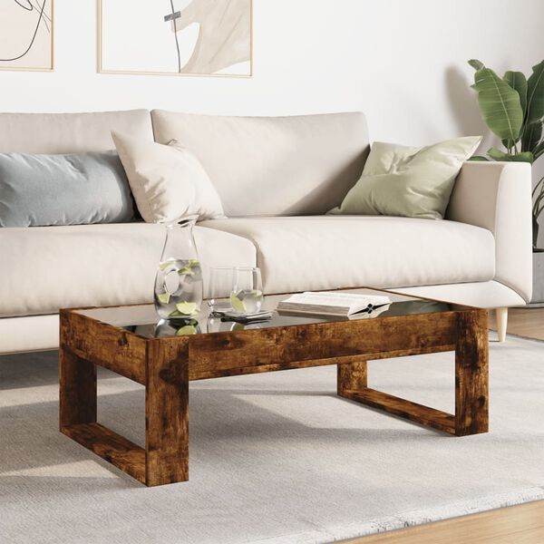 vidaXL Table basse avec LED infini ch&ecirc;ne fum&eacute; 90x53x30 cm