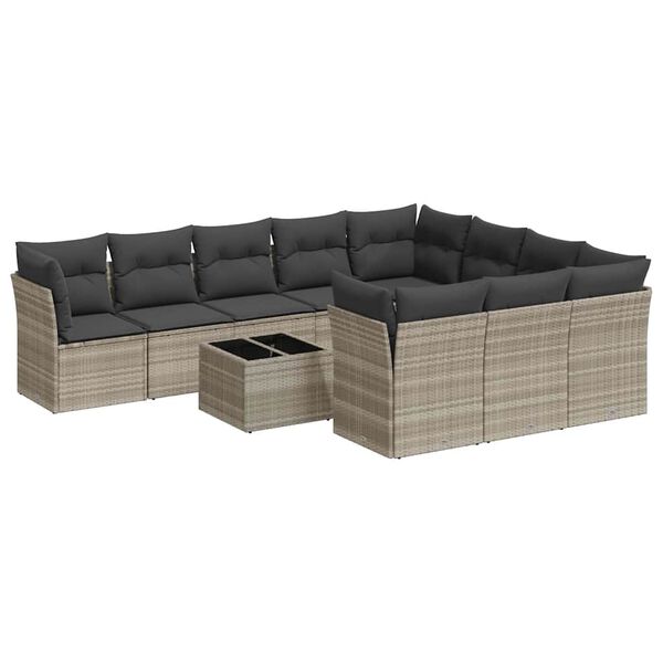 vidaXL Salon de jardin 11 pcs avec coussins gris clair r&eacute;sine tress&eacute;e
