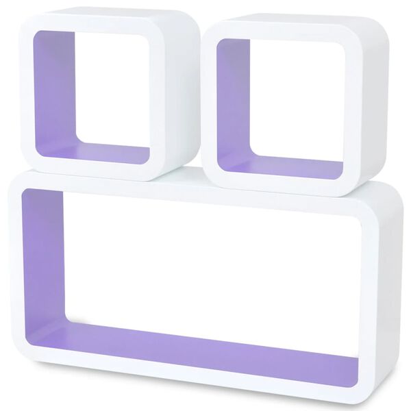 3 &Eacute;tag&egrave;res cubes murales et en MDF Blanc-Violet pour DVD/Livres