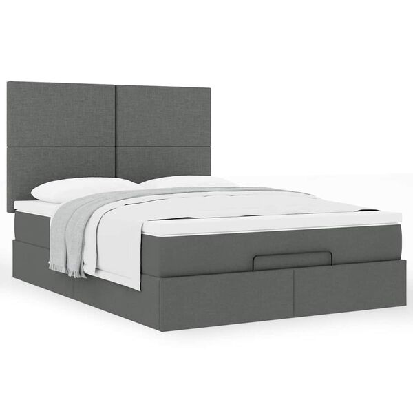 VidaXL Cadre de lit ottoman avec matelas gris fonc&eacute; 140x190 cm tissu