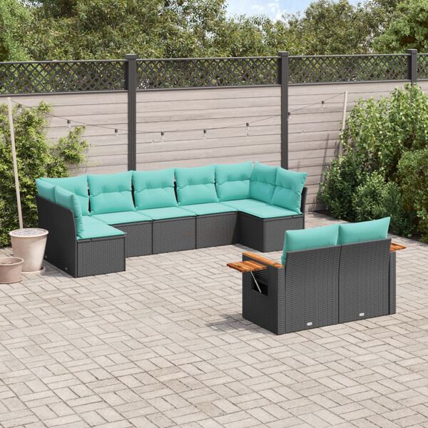 vidaXL Salon de jardin 9 pcs avec coussins noir r&eacute;sine tress&eacute;e