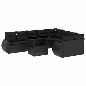 vidaXL Salon de jardin 10 pcs avec coussins noir r&eacute;sine tress&eacute;e