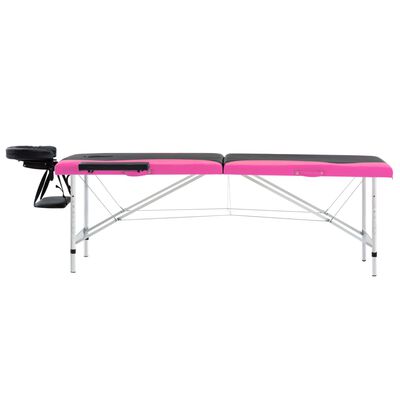 vidaXL Table de massage pliable 2 zones Aluminium Noir et rose