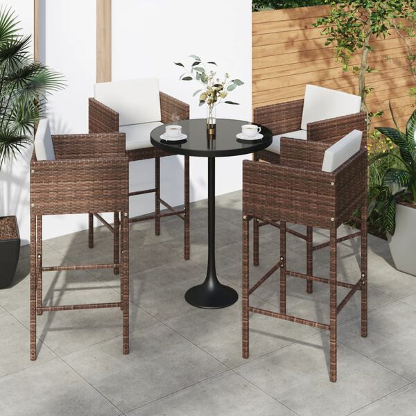 vidaXL Tabourets de bar lot de 4 avec coussins marron r&eacute;sine tress&eacute;e