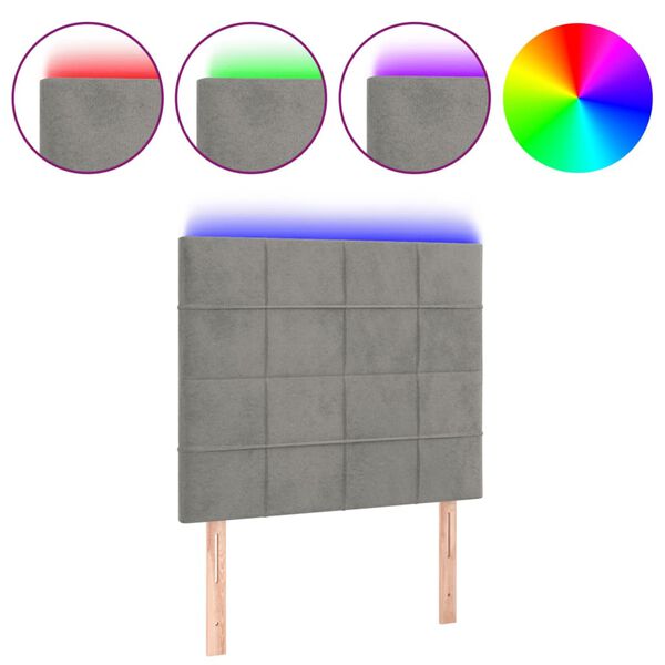 vidaXL T&ecirc;te de lit &agrave; LED Gris clair 100x5x118/128 cm Velours