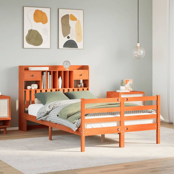 vidaXL Lit biblioth&egrave;que sans matelas cire marron 135x190 cm pin massif