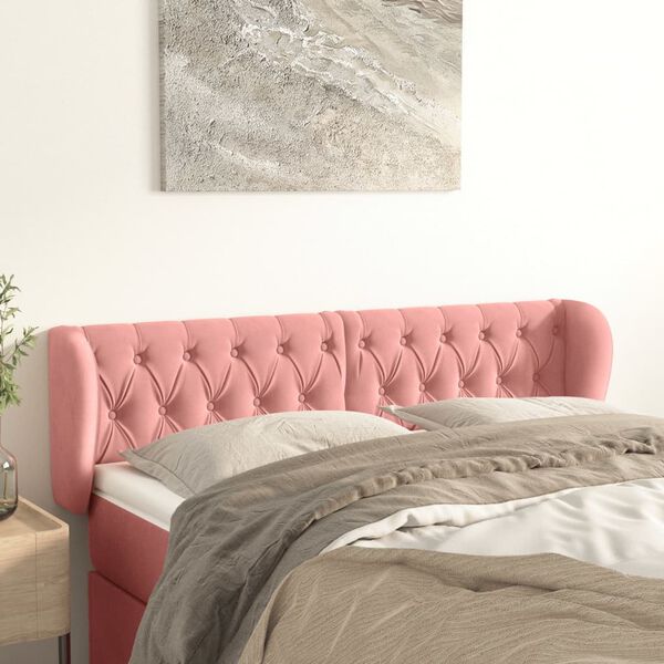 vidaXL T&ecirc;te de lit avec oreilles Rose 147x23x78/88 cm Velours