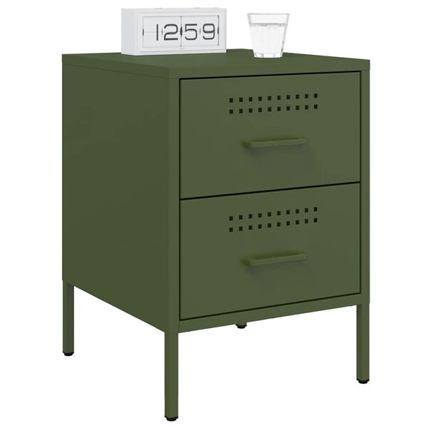 vidaXL Tables de chevet 2 pcs vert olive 36x39x50,5 cm acier