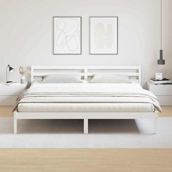 vidaXL Cadre de lit Blanc 215,5 x 185,5 x 69,5 cm Bois de Pin Massif