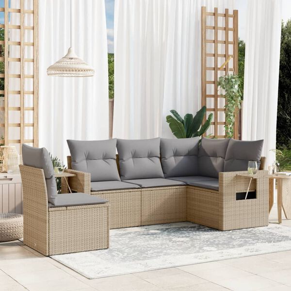vidaXL Salon de jardin avec coussins 5 pcs beige r&eacute;sine tress&eacute;e