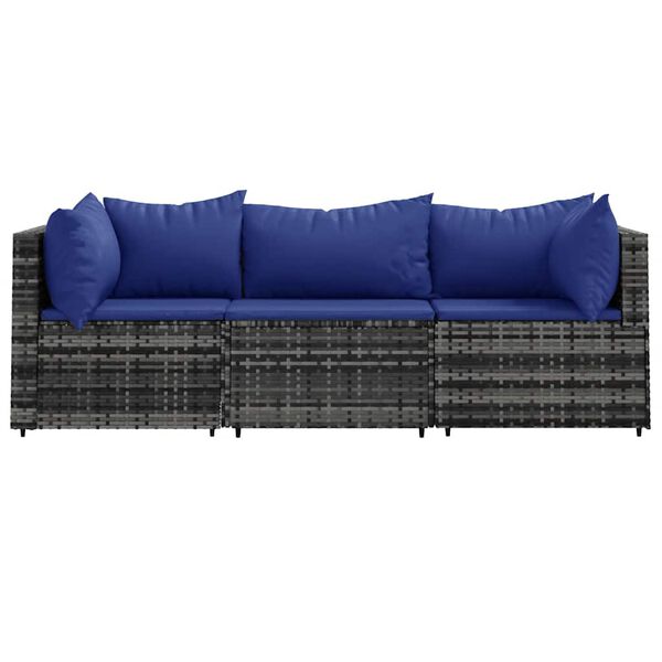 vidaXL Salon de jardin 3 pcs avec coussins Gris R&eacute;sine tress&eacute;e