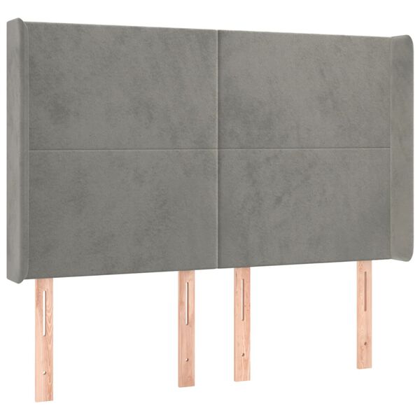 vidaXL T&ecirc;te de lit avec oreilles Gris clair 147x16x118/128 cm Velours