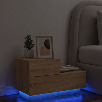 vidaXL Table de chevet avec lumières LED chêne sonoma 70x36x40,5 cm