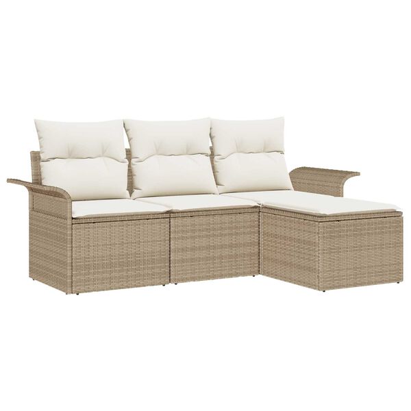 vidaXL Ensemble de Canap&eacute;s avec coussin 4 pcs Beige polyrotin