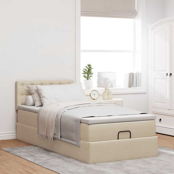 vidaXL Lit ottoman avec matelas cr&egrave;me 100x200 cm tissu