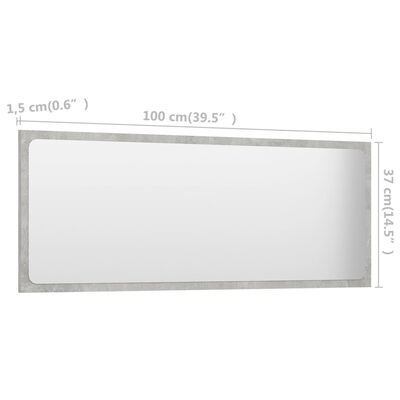 vidaXL Miroir de salle de bain Gris béton 100x1,5x37 cm Aggloméré