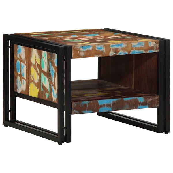 vidaXL Table basse multicolore 50x50x38 cm bois de r&eacute;cup&eacute;ration massif